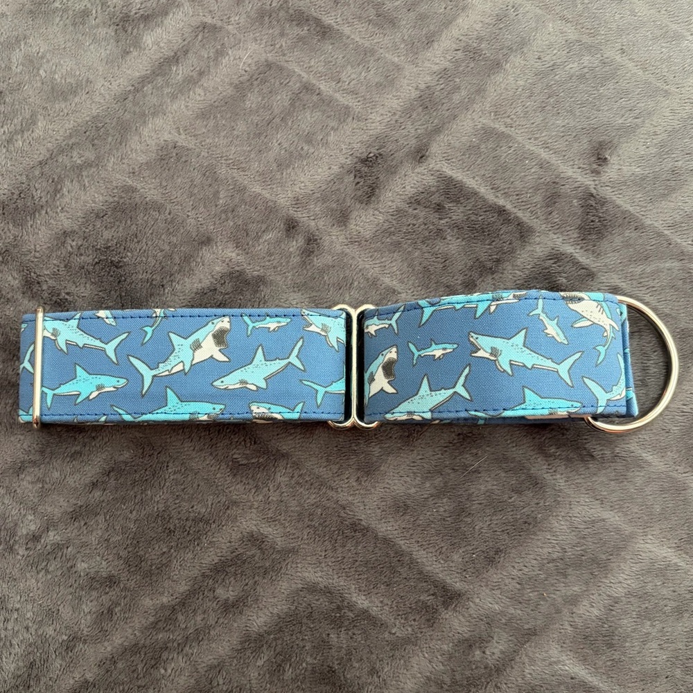 Martingale Dog Collar - Shark Design 1.5inch - Adjustable 10-15inch neck size